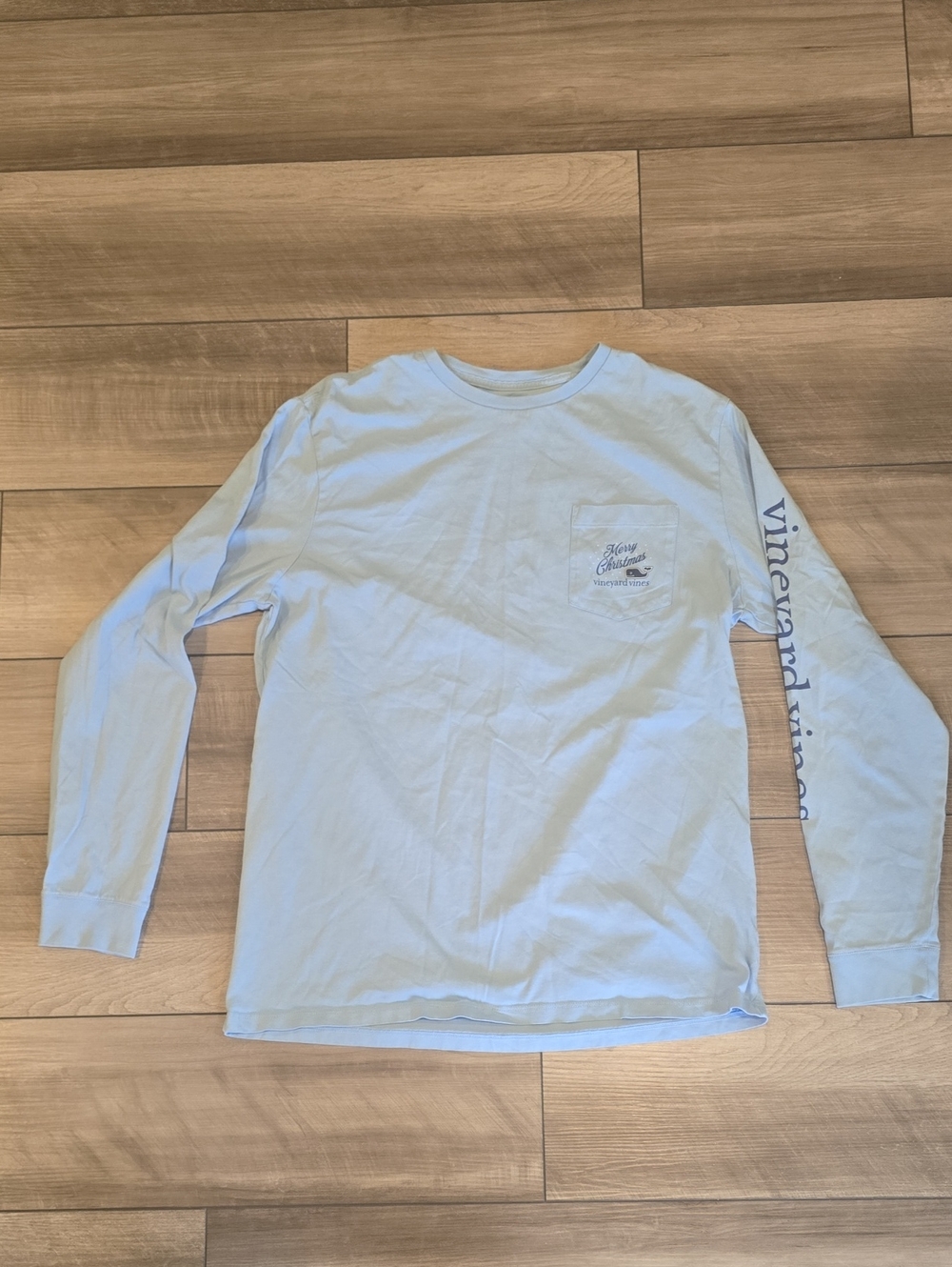 Vineyard Vines Light Blue Long Sleeve Pocket Tee with Sleeve Logo Size Medium